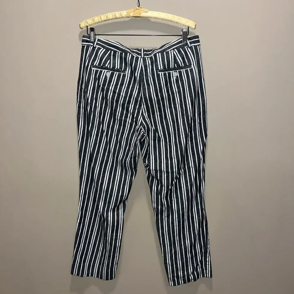 Banana Republic Avery Pants Linen Cotton Stretch Striped Grey White Womens 10